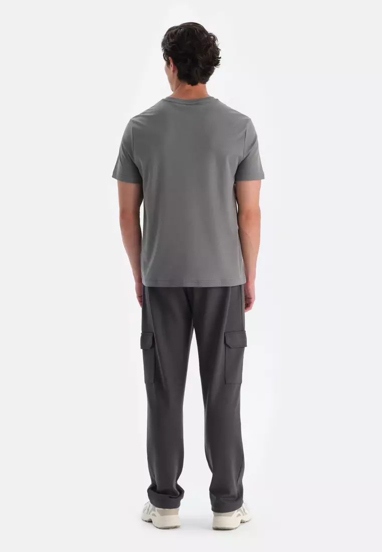 Grey T-Shirt, Slogan Patterned, Crew Neck, Regular Fit, Activewear for Men