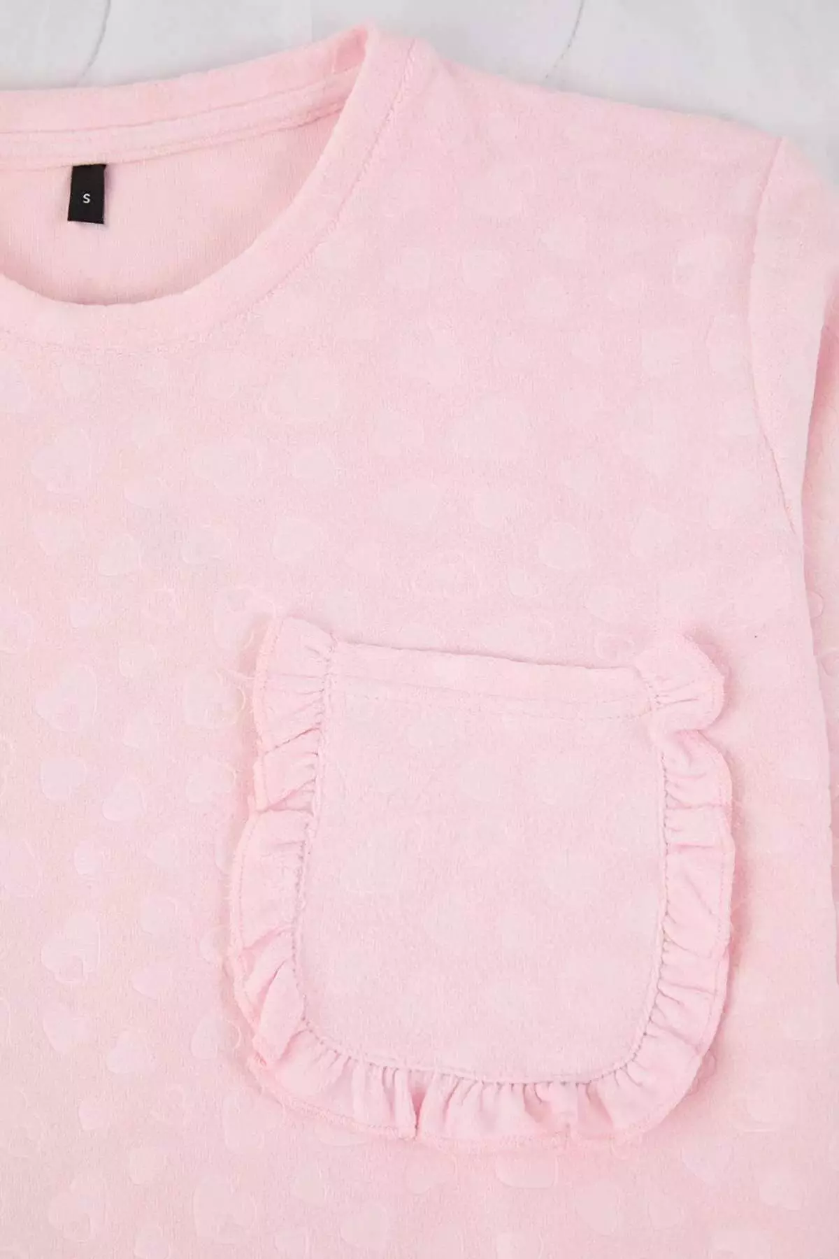 Powder Heart Patterned Ruffled And Pocketed Knitted Pajama Set Thmaw26Pt25