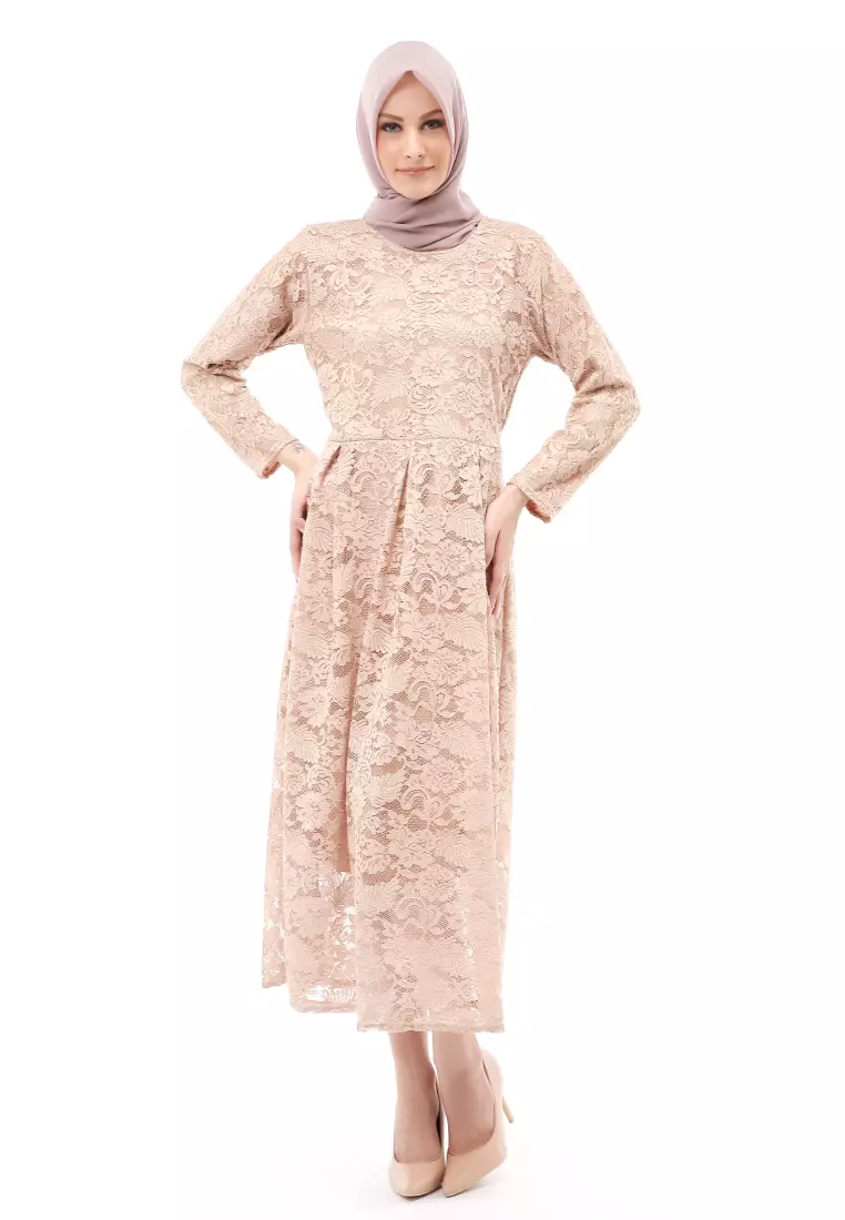 Alveera Gamis Brukat Muslimah Long Dress Regular Fit - Coksu