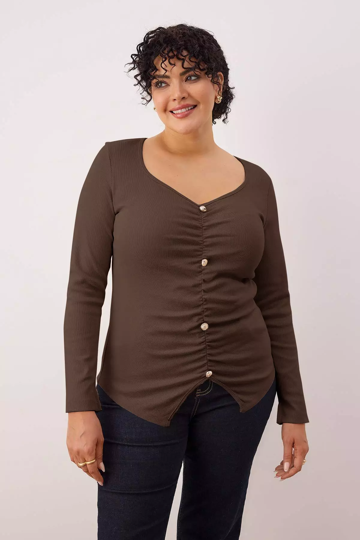 Buy Trendyol Brown Heart Neckline Button Detail Camisole Stretchy