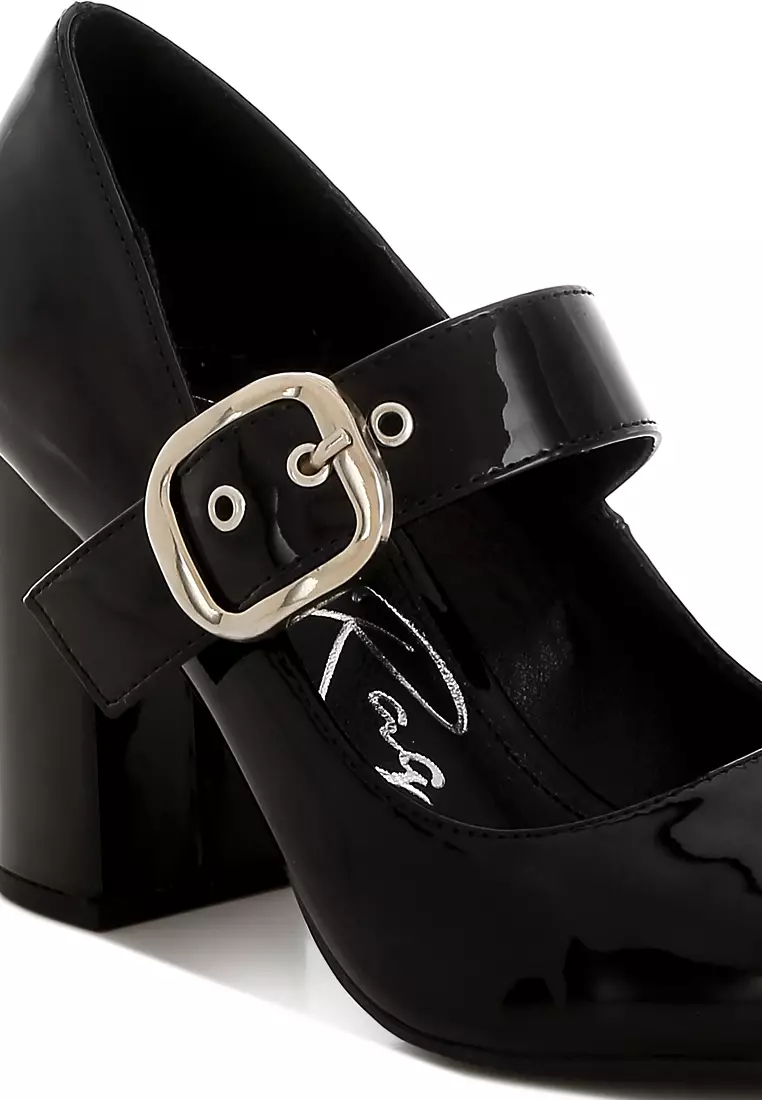 Block Heel Mary Jane Sandals in Black