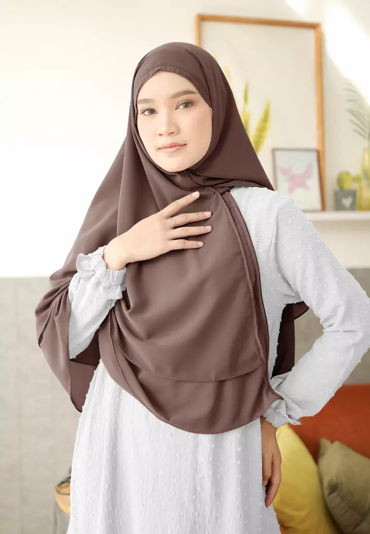 Anya Instan | Hijab Instan Resleting | Bergo Khimar Kerudung 2 Layer  - Rustic Brown