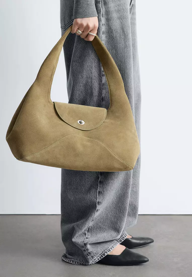 Curved Suede Shoulder Bag