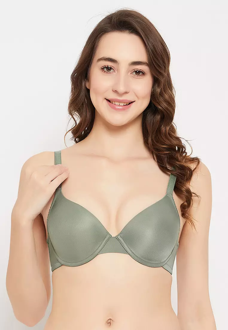 Clovia Level 1 Push-Up Padded Underwired Demi Cup T-shirt Bra in Sage Green