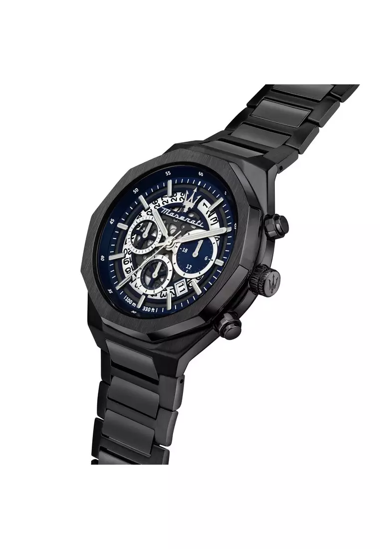 Maserati Stile Chronograph Black Dial Silver Steel Strap Watch For Men - R8873642004