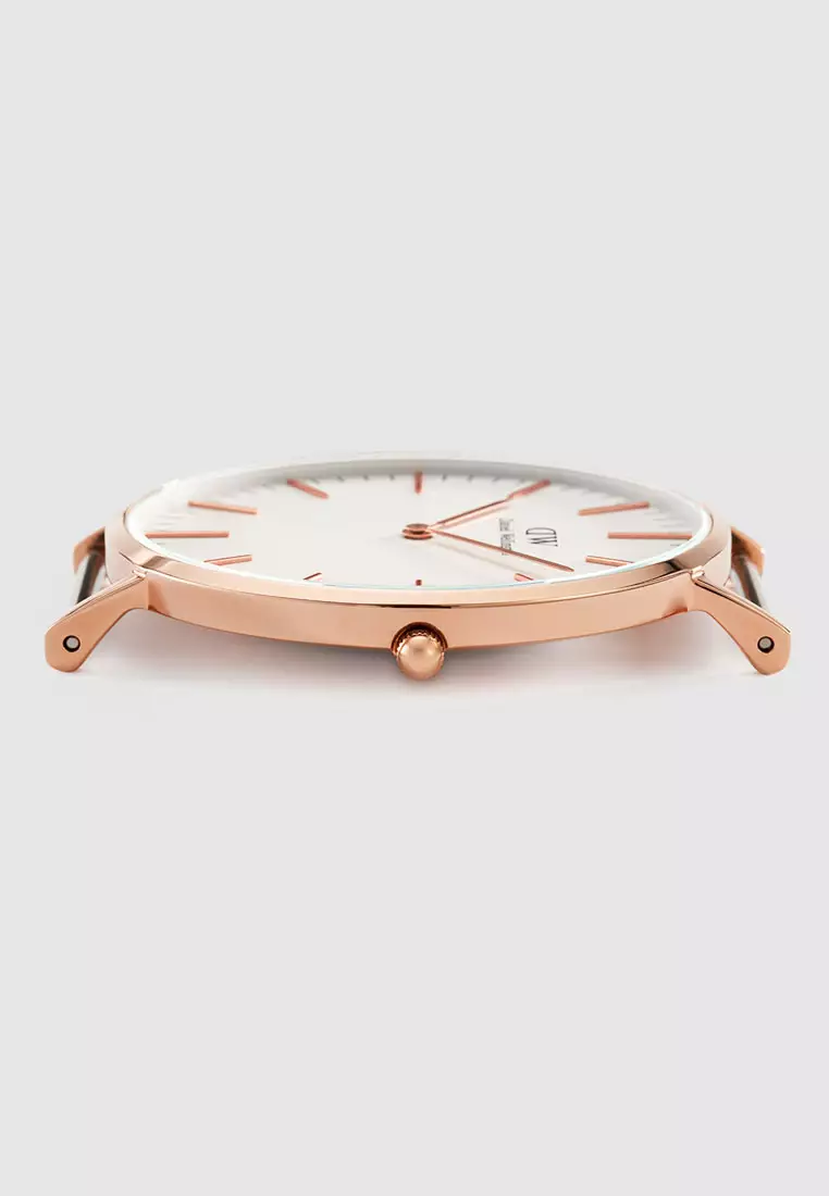 Classic Sheffield 40mm Watch White dial Leather strap Rose gold Men's watch Male watch Watch for men DW