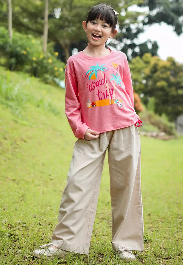 Kaos Lengan Panjang Anak Perempuan/ Long Sleeves T-Shirt Girl Peach/ Rjg Holiday Essentials
