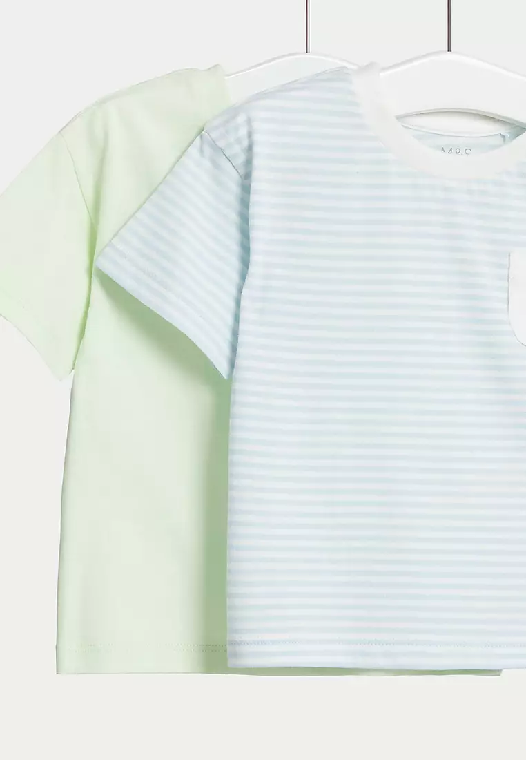 2pk Pure Cotton Striped & Plain T-Shirts