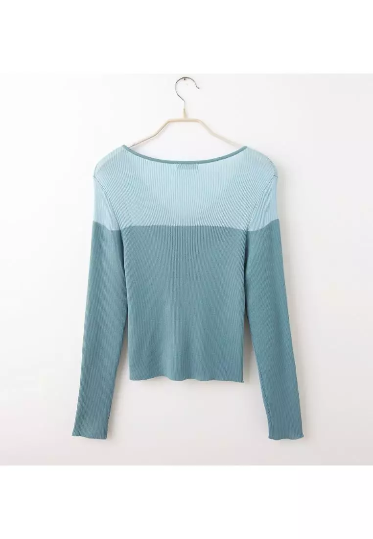 High-Stretch Colorblock Sheer Fitted Knit Cardigan [FA2980]