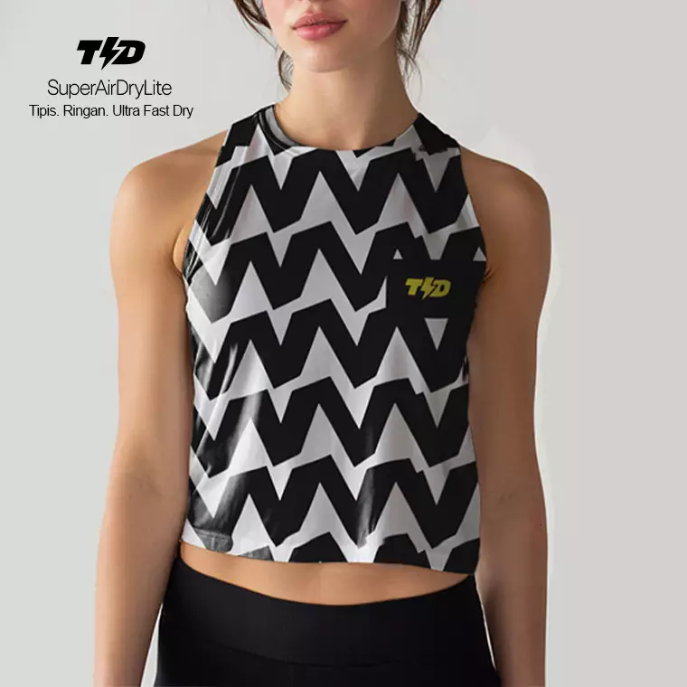 LSE03 Crop Tank Running Lari Wanita SuperAirDryLite Td Bolt "big zigzag"