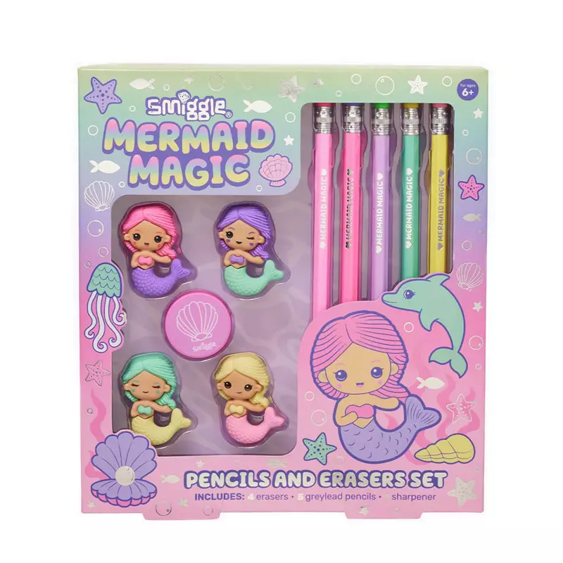 Jual Smiggle Smiggle Pencils & Erasers Mermaid Set IGL479381PNK