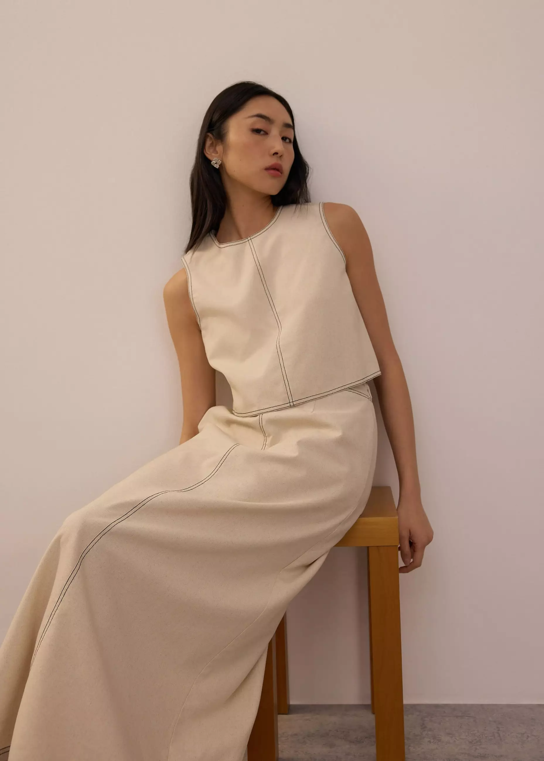 Rok Wanita - Elastic High Waist A-line Maxi Skirt