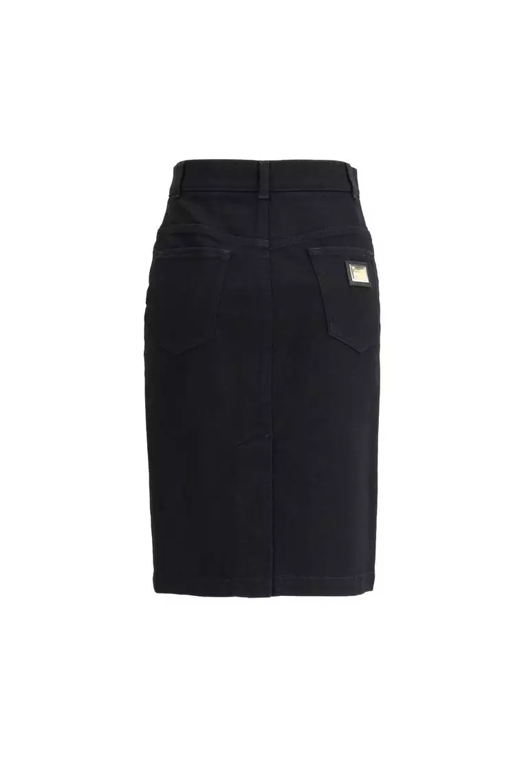 Buy Dolce & Gabbana Denim Midi Skirt with Logo Plaque 2025