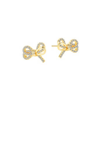 Glamorousky white Fashion and Simple Plated Gold Ribbon Stud Earrings with Cubic Zirconia DF6F5AC416434EGS_1