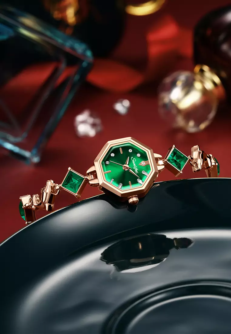 Jam Tangan Wanita 8015 Original Berlian Tali Gelang Korean Style Jam Tangan Cewek rosegreen