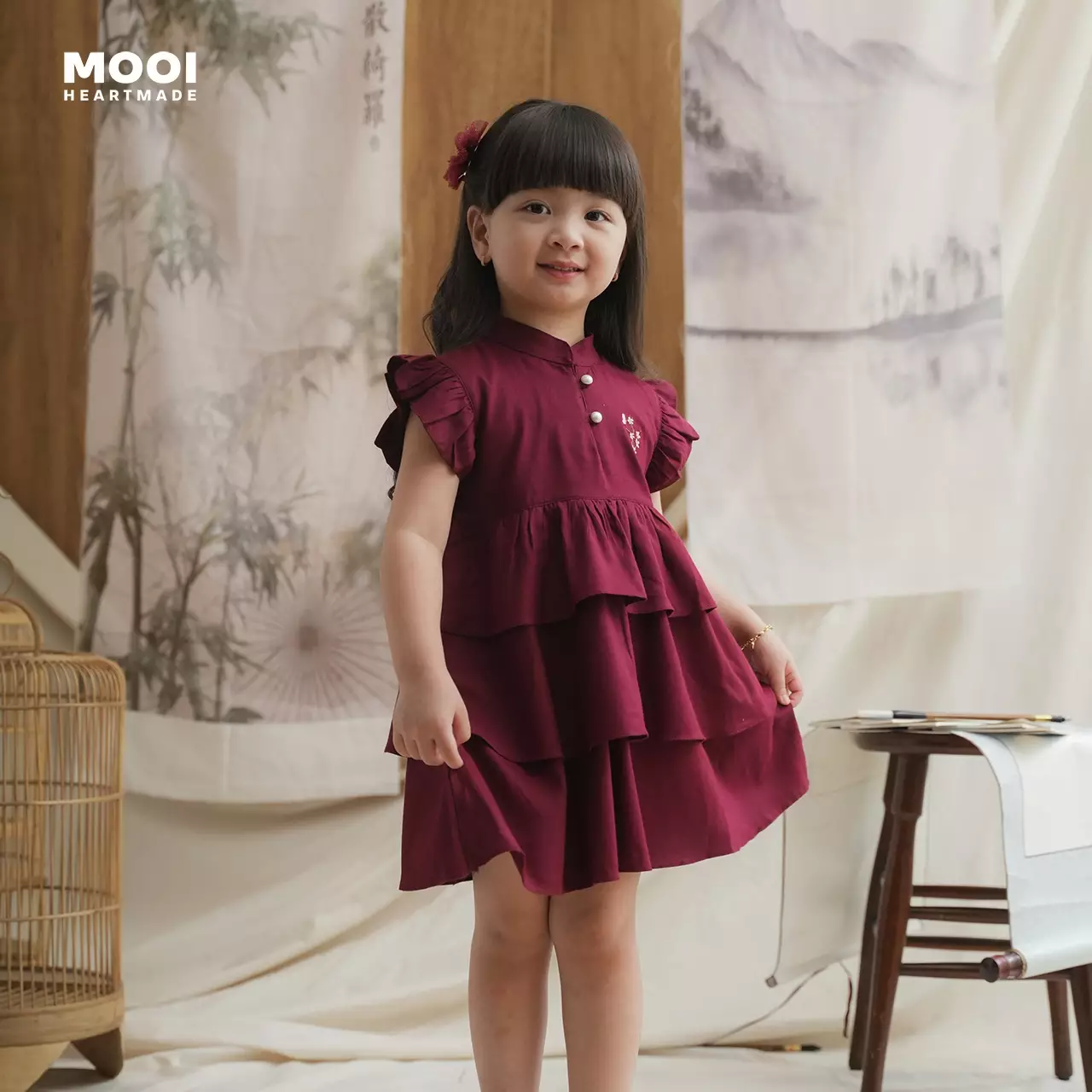 Mooi Dress Anak Perempuan Jia Dress Layer - Maroon