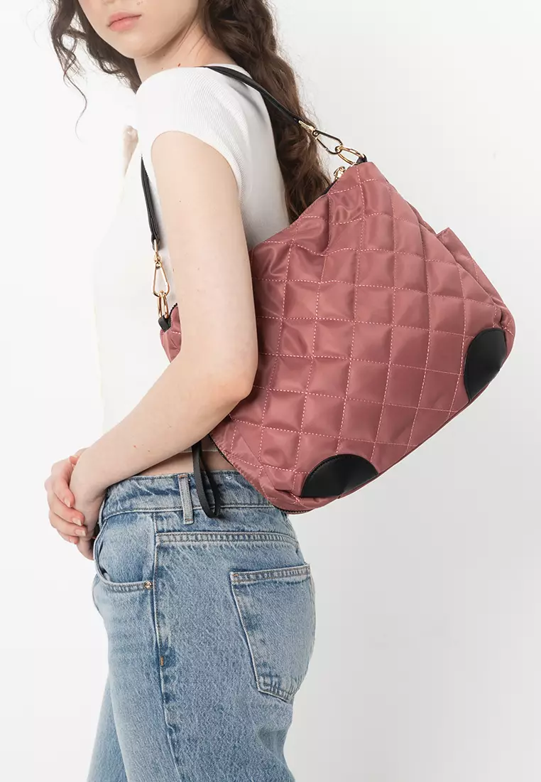 Quilted Nylon Convertible Shoulder Bag