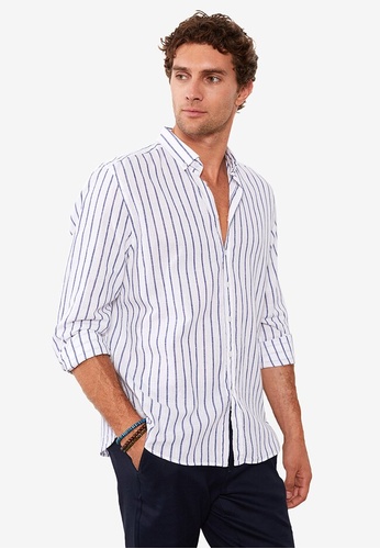 LC WAIKIKI blue Regular Fit Striped Linen Shirt E7878AA2C35588GS_1