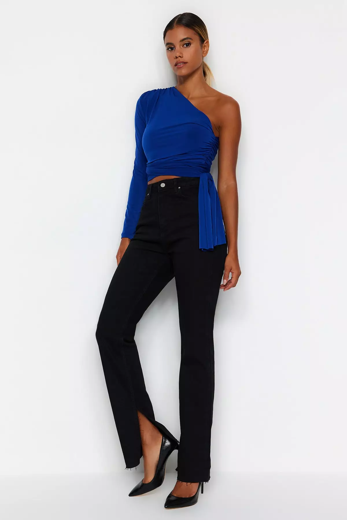 High Waist Slit Slim Jeans