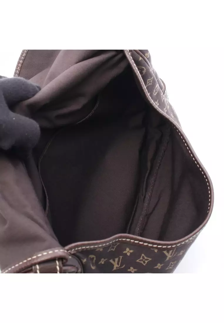 Pre-Loved Louis Vuitton Saumur monogram mini run Ebene Shoulder bag canvas leather Dark brown