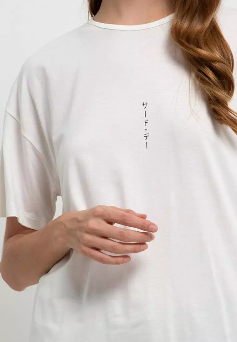 LTD90 MM Kaos Oversize Wanita Distro Katakana Straight Putih