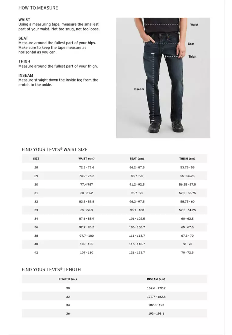 Levis 510 size chart clearance