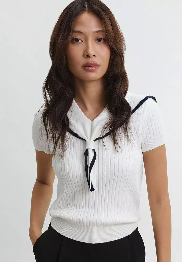Sailor Collar Knitted Top - Ivory