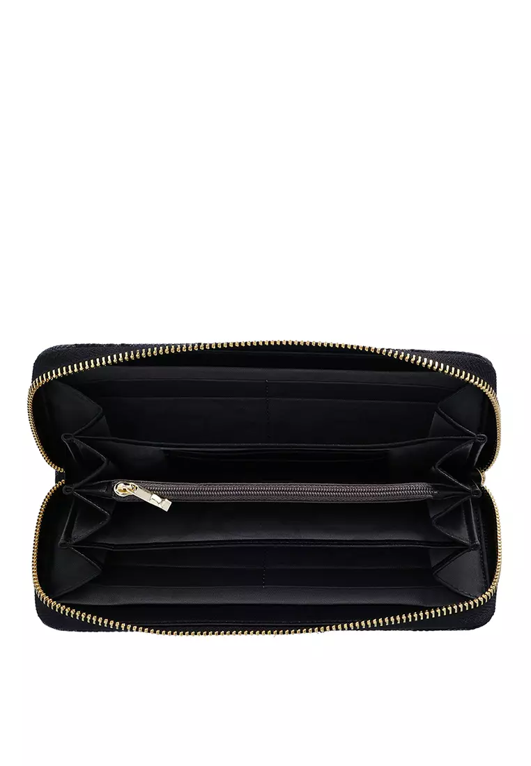 Carlo GEO Jacquard Zip Around Wallet - Black