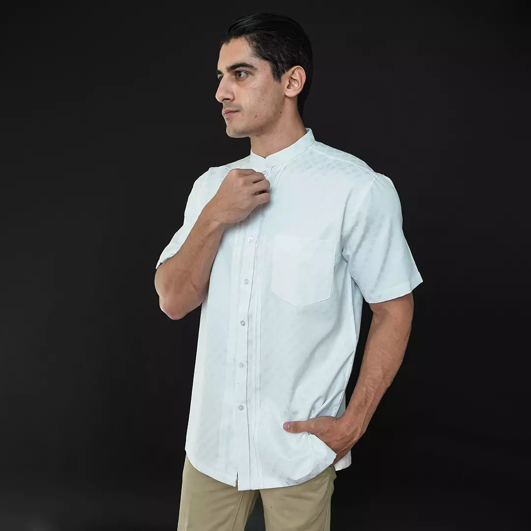 Casella Baju Koko Pria Lengan Pendek Pleats Ilyas | Baju Koko Putih Lengan Pendek 4100 White