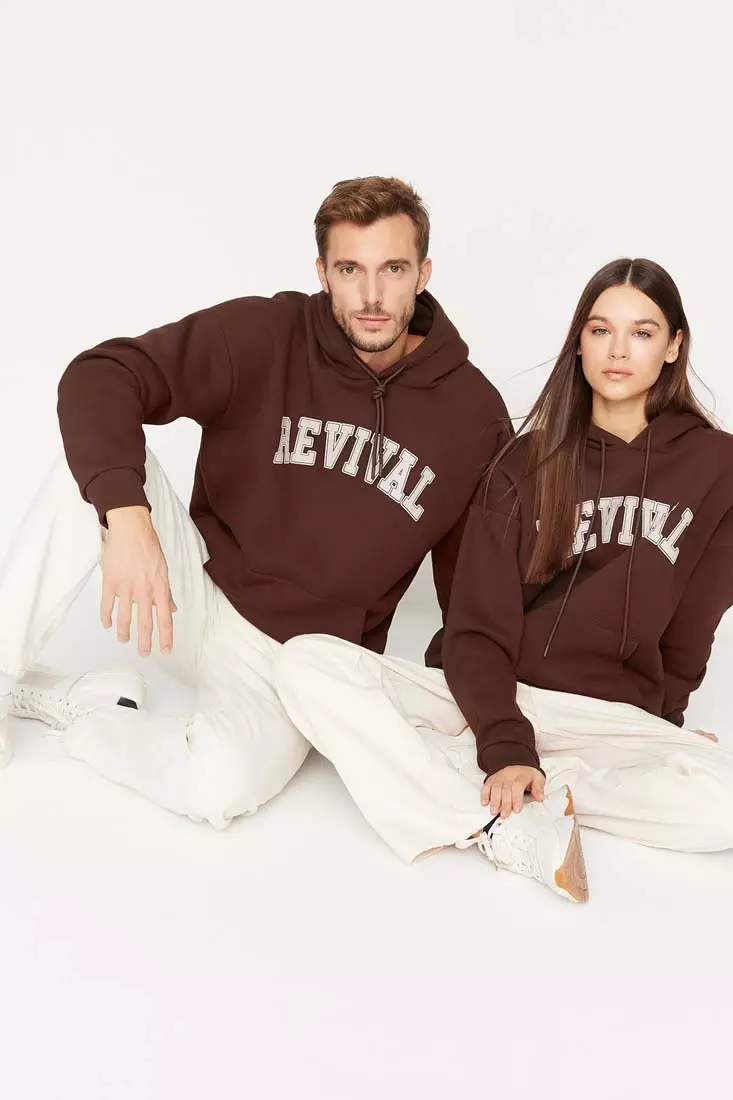 Buy Trendyol Men s Brown Oversize Hoodie Cotton Unisex Sweatshirt