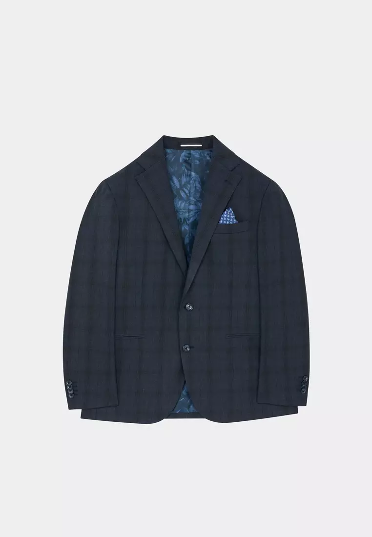 經典款海軍藍格紋寬鬆西裝外套