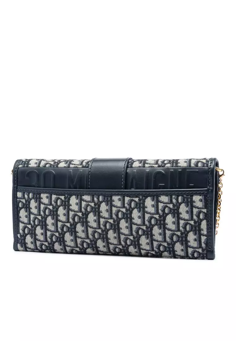 Pre-Loved Dior Oblique Canvas 30 Montaigne Clutch With Chain