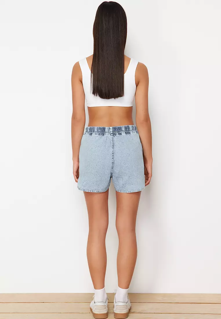 Cotton Elastic Drawstring Denim Shorts
