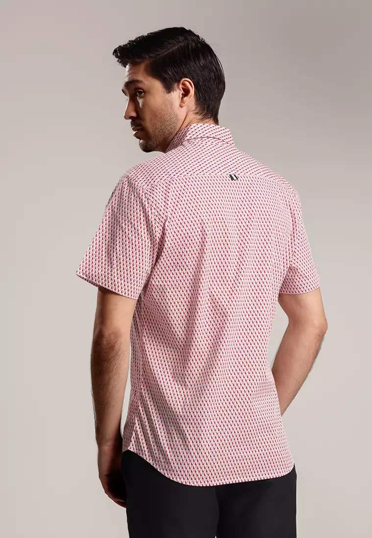 MOC - Kemeja Motif Lengan Pendek Pria Lorenzo - Light Pink