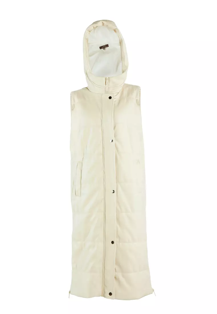 Oversized Quilted Puffer Sleeveless Jacket in Cream