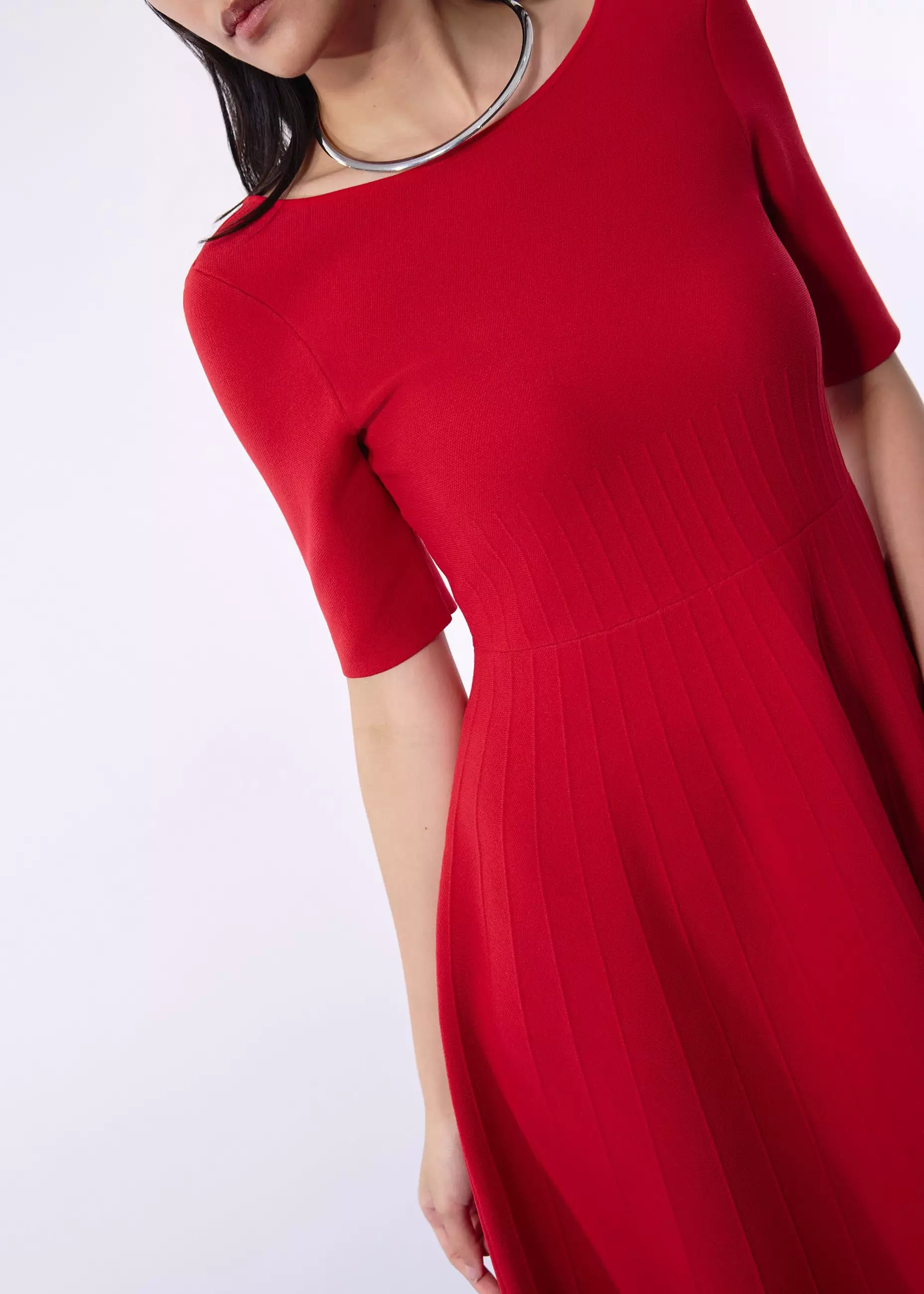 Dress Wanita - Mutya Contour Knit Boat Neck Fit & Flare Midi Dress