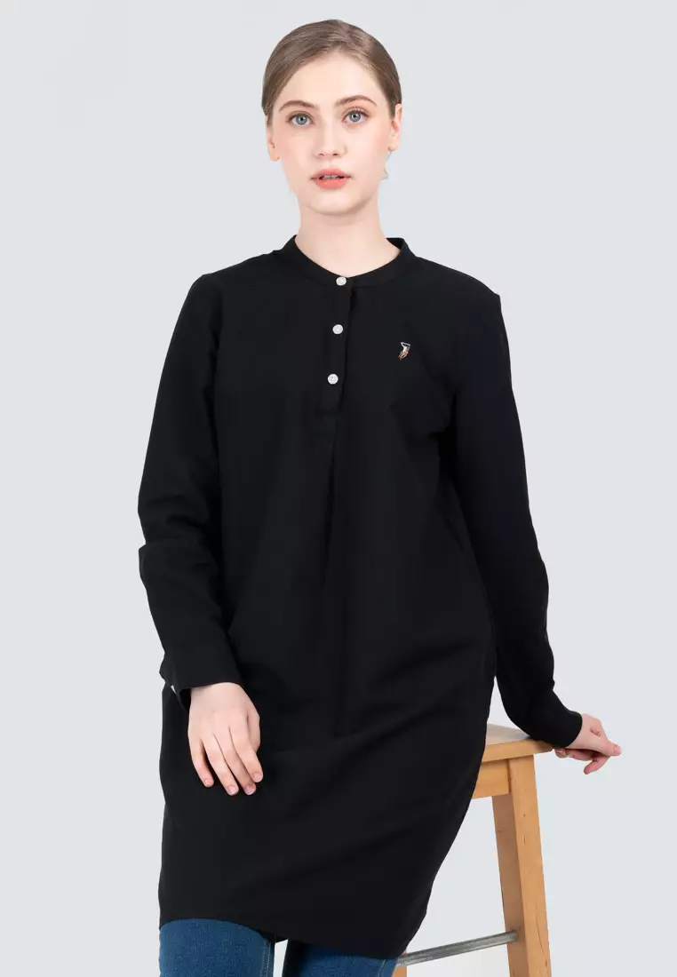 Polo Haus - Women’s Oxford Mandarin Collar Long Sleeve Shirt Dress WBSDE002