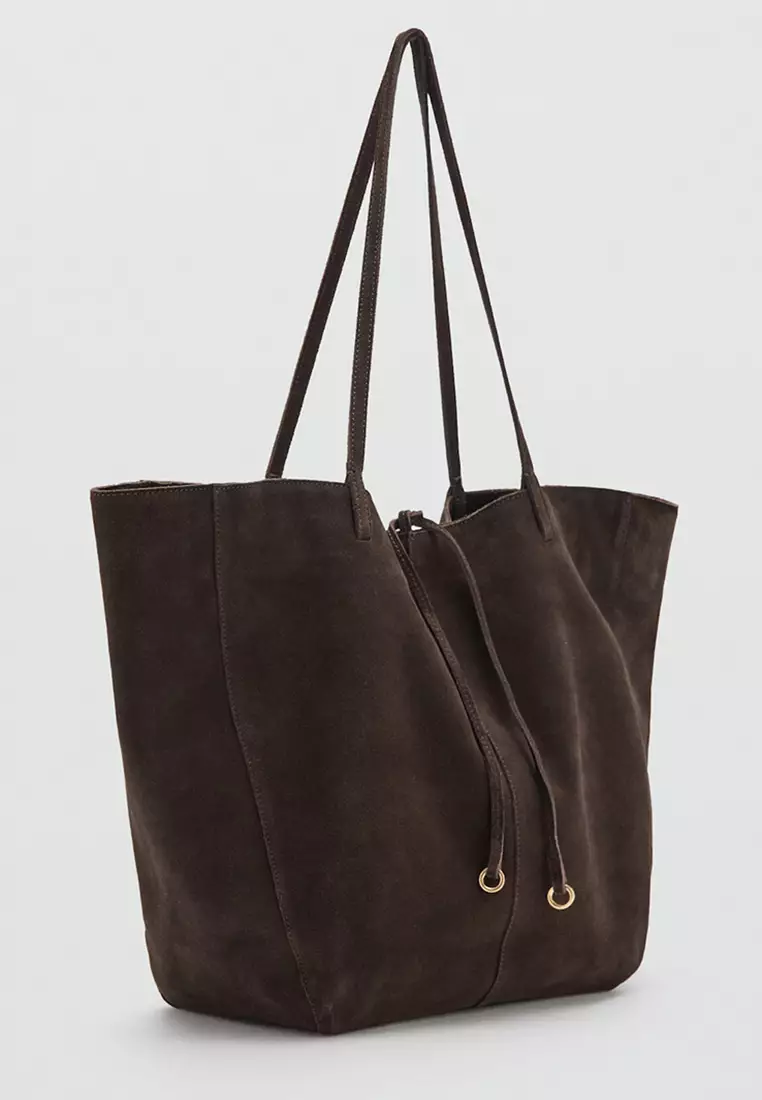 Suede Shopper Bag With Bow Closure