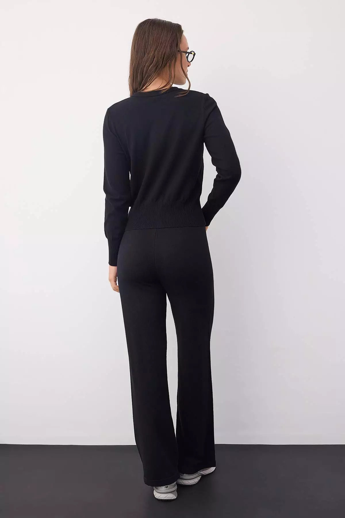 Wardrobe Essentials Black Mercerized Look Knitwear Cardigan-Pants Top-Bottom Set | Twoaw26Au00003