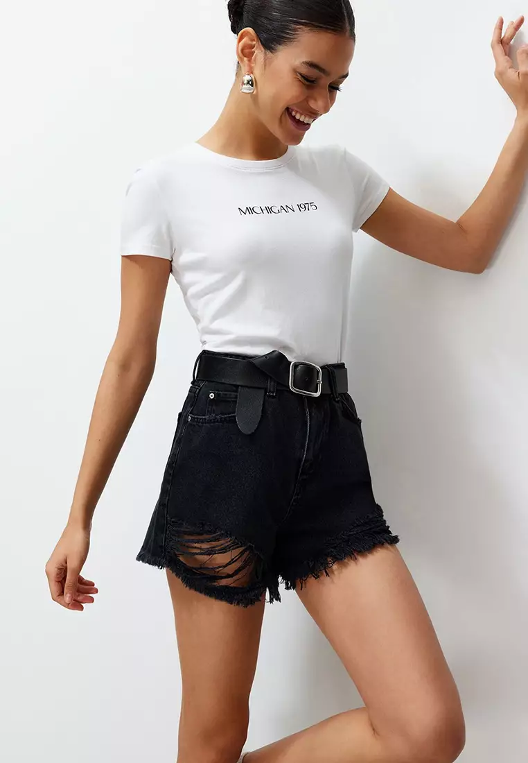 High Waist Ripped Denim Shorts