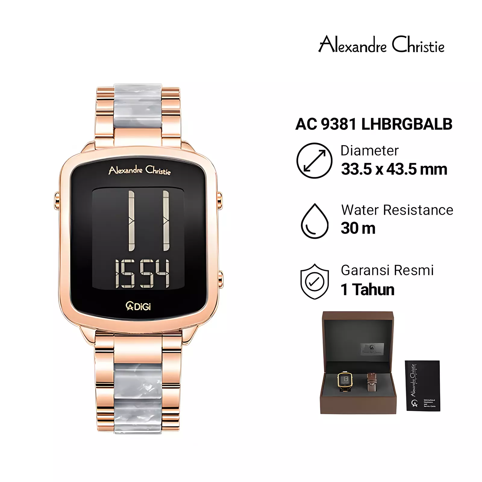 Alexandre Christie DiGi - Jam Tangan Digital Wanita - Rose Gold Blue - Stainless Steel -  9381 LHBRGBALB