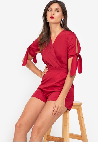 ZALORA WORK red Tie Sleeves Playsuit A2F30AA5111E95GS_1
