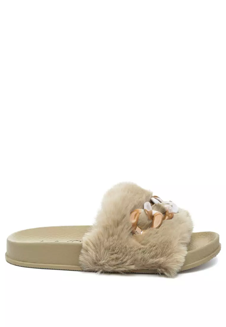 Buy London Rag Acrylic Chain Strap Fur Slides in Beige 2024 Online