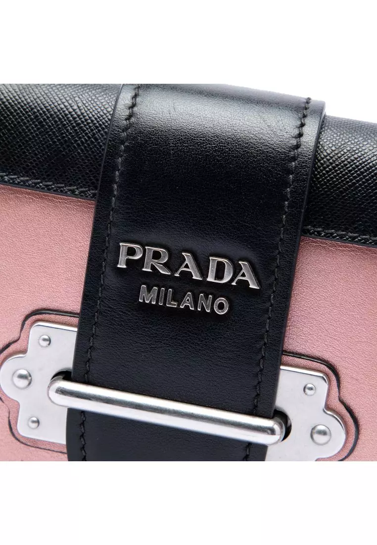 Pre-Loved Prada Saffiano Trimmed Metallic City Calf Cahier Crossbody