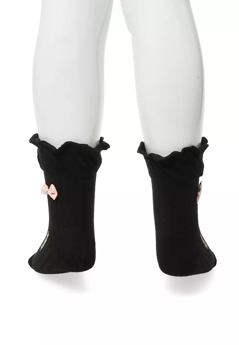 Candie Kaos Kaki Pendek Anak Wanita Bow Tie Ruffle Children's Socks Comportable Material Cotton ORIGINAL - Black