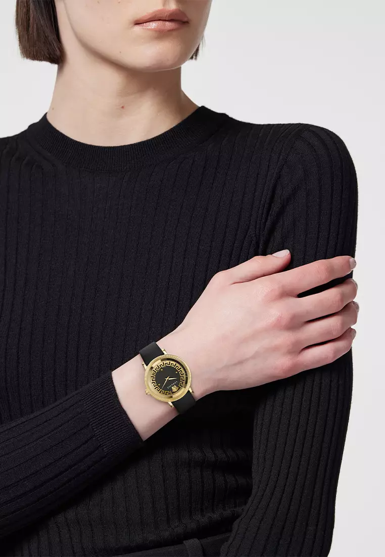 腕時計その他 Versace Greca Flourish Leather Watch Versace Greca Flourish Black Leather Strap Watch - 172ZKA
