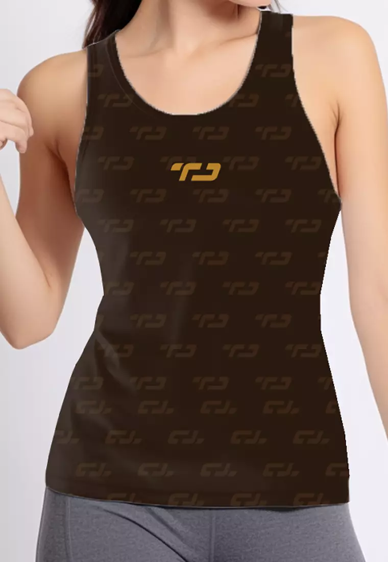 LSB72 baju olahraga drifit kutung Td dark chocolate ice cream tank top dark chocolate coklat tua