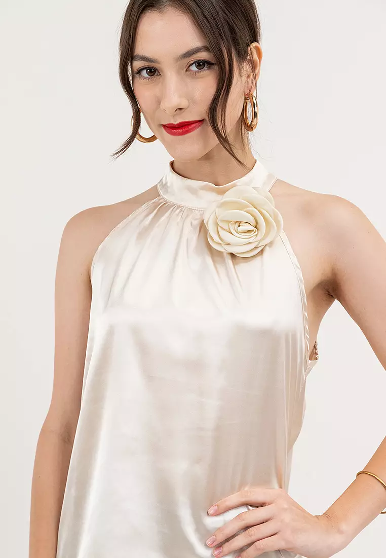 Myrose Satin Halter Blouse