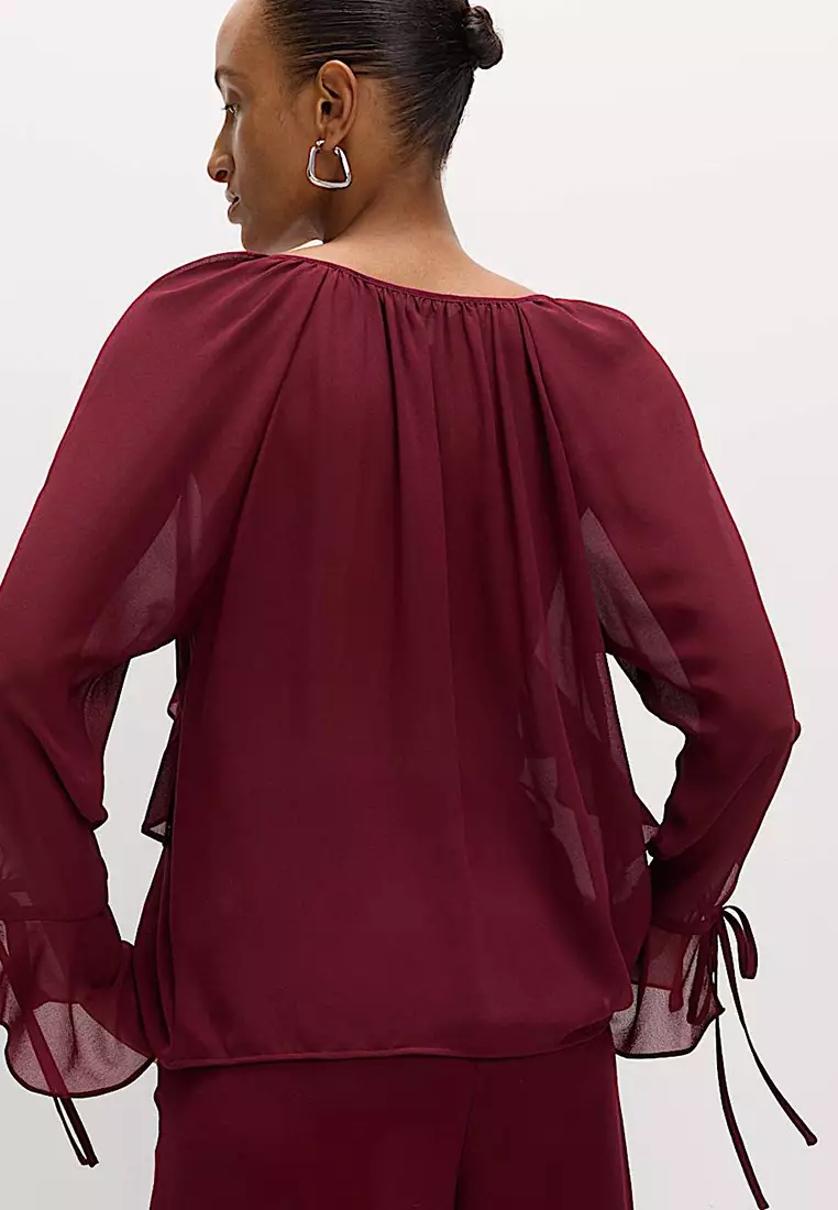 Tie Neck Ruffle Blouse