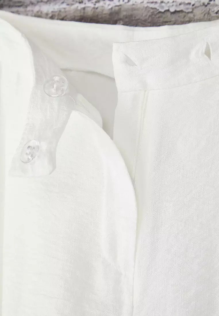 White Textured Wide Leg/Wide Leg Thin Fabric Lined Trousers TWOSS25PL00113